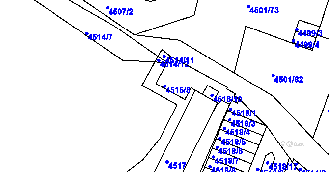 Parcela st. 4516/8 v KÚ Příbram, Katastrální mapa