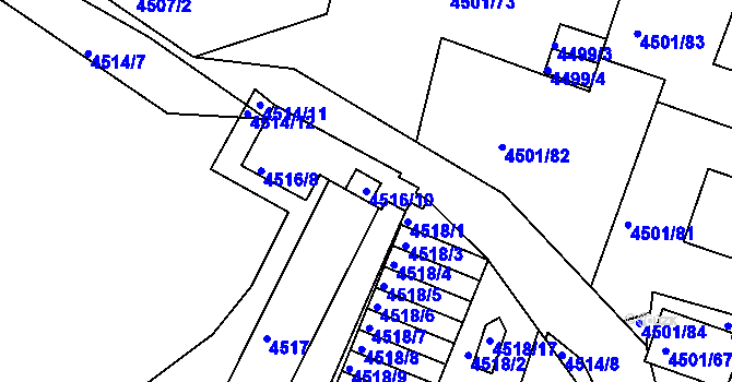 Parcela st. 4516/10 v KÚ Příbram, Katastrální mapa