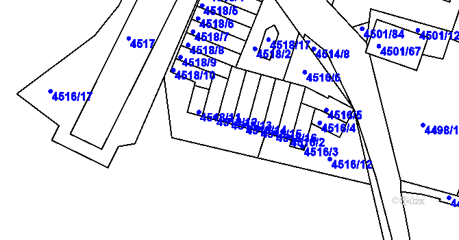 Parcela st. 4518/13 v KÚ Příbram, Katastrální mapa