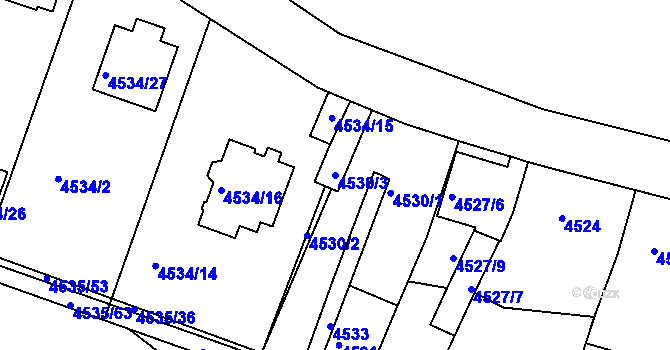 Parcela st. 4530/3 v KÚ Příbram, Katastrální mapa