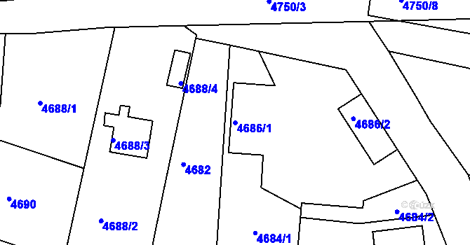 Parcela st. 4686/1 v KÚ Příbram, Katastrální mapa