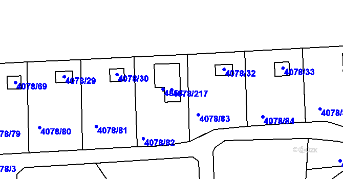 Parcela st. 4078/217 v KÚ Příbram, Katastrální mapa