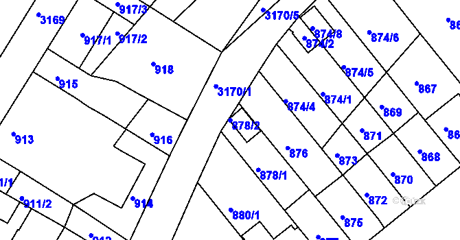 Parcela st. 878/2 v KÚ Příbram, Katastrální mapa