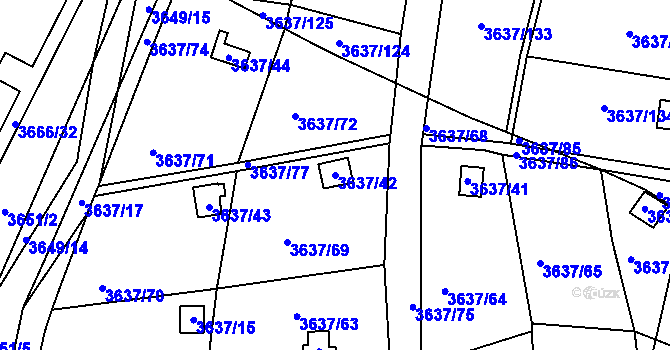 Parcela st. 3637/42 v KÚ Příbram, Katastrální mapa