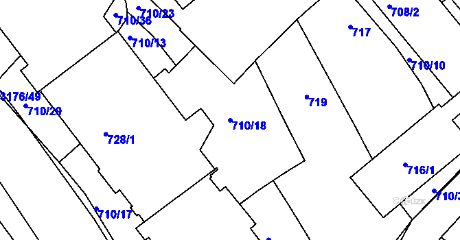 Parcela st. 710/18 v KÚ Příbram, Katastrální mapa