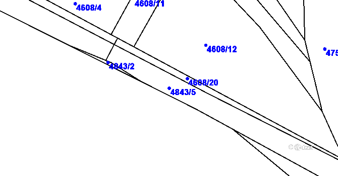 Parcela st. 4843/5 v KÚ Příbram, Katastrální mapa