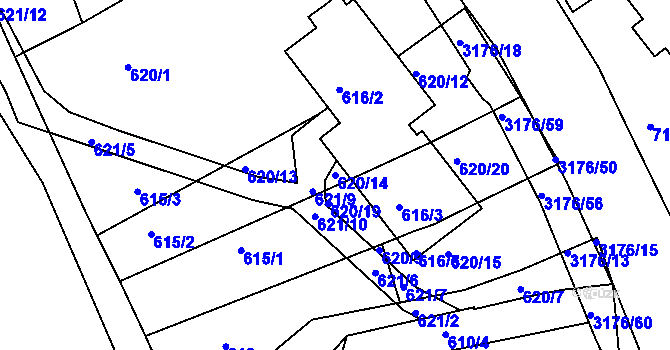 Parcela st. 620/14 v KÚ Příbram, Katastrální mapa