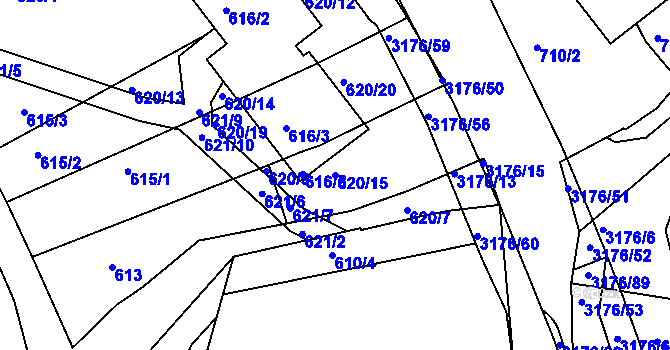 Parcela st. 620/15 v KÚ Příbram, Katastrální mapa