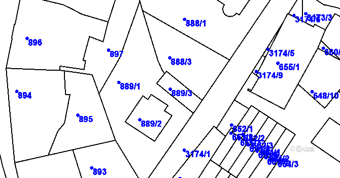 Parcela st. 889/3 v KÚ Příbram, Katastrální mapa