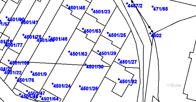 Parcela st. 4501/29 v KÚ Příbram, Katastrální mapa