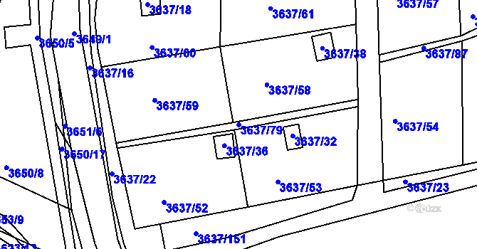 Parcela st. 3637/79 v KÚ Příbram, Katastrální mapa