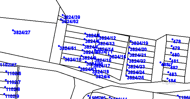 Parcela st. 3824/71 v KÚ Příbram, Katastrální mapa