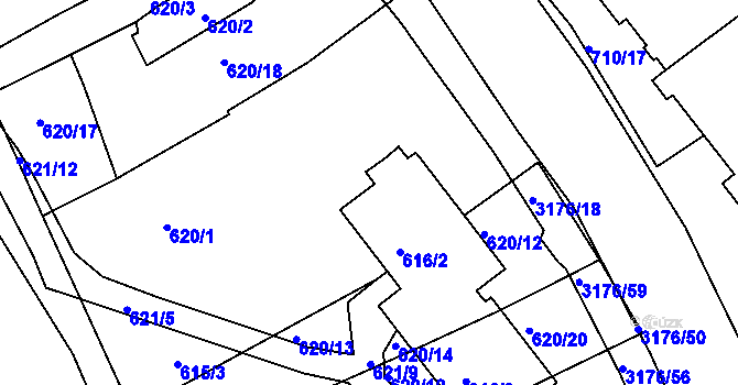 Parcela st. 616/4 v KÚ Příbram, Katastrální mapa