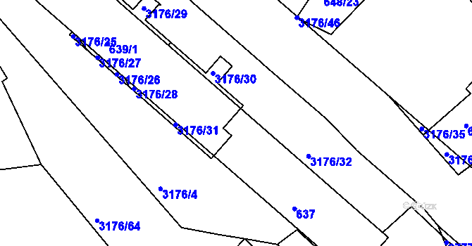 Parcela st. 639/3 v KÚ Příbram, Katastrální mapa