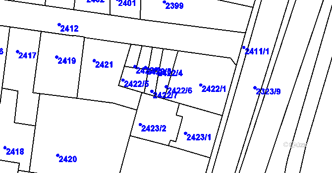 Parcela st. 2422/6 v KÚ Příbram, Katastrální mapa