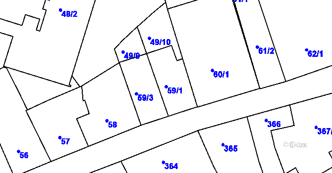 Parcela st. 59/1 v KÚ Příbram, Katastrální mapa