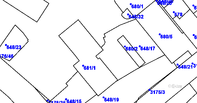 Parcela st. 681/4 v KÚ Příbram, Katastrální mapa