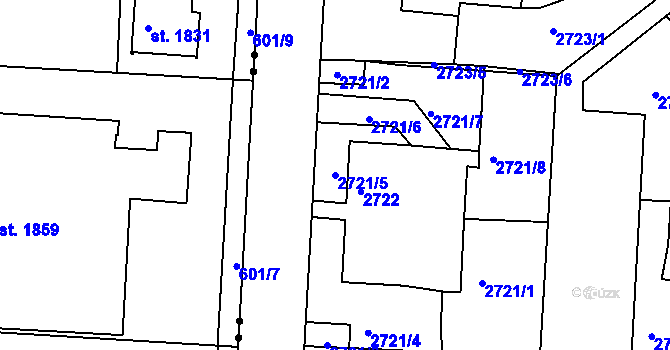 Parcela st. 2721/5 v KÚ Příbram, Katastrální mapa