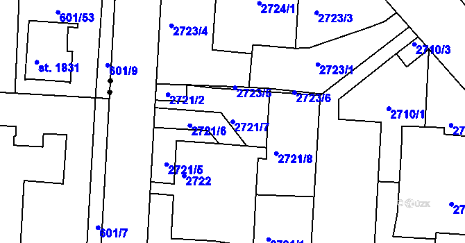 Parcela st. 2721/7 v KÚ Příbram, Katastrální mapa