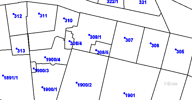 Parcela st. 308/5 v KÚ Příbram, Katastrální mapa