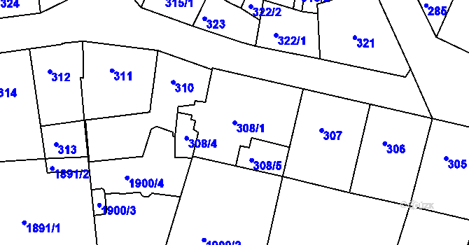 Parcela st. 308/1 v KÚ Příbram, Katastrální mapa