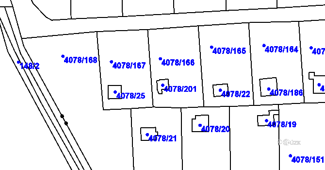 Parcela st. 4078/201 v KÚ Příbram, Katastrální mapa