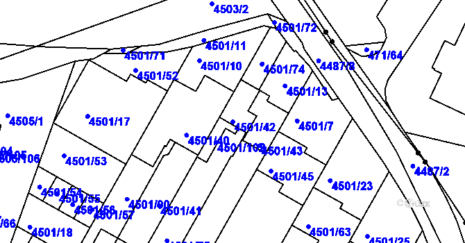 Parcela st. 4501/42 v KÚ Příbram, Katastrální mapa