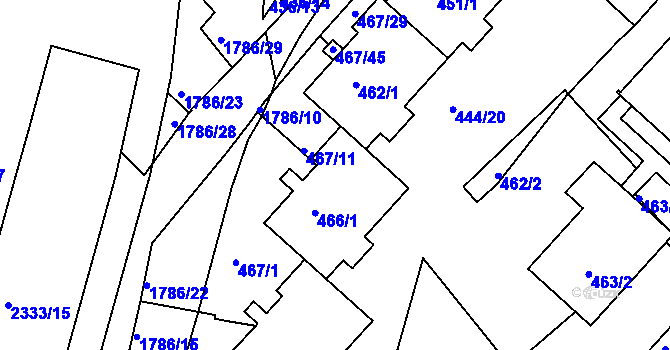 Parcela st. 466/3 v KÚ Příbram, Katastrální mapa