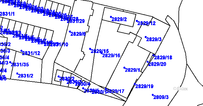Parcela st. 2829/16 v KÚ Příbram, Katastrální mapa