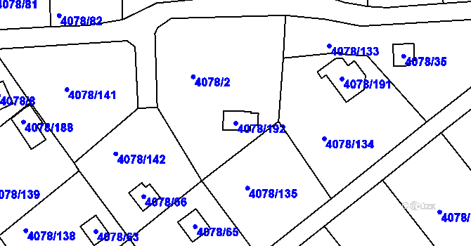 Parcela st. 4078/192 v KÚ Příbram, Katastrální mapa