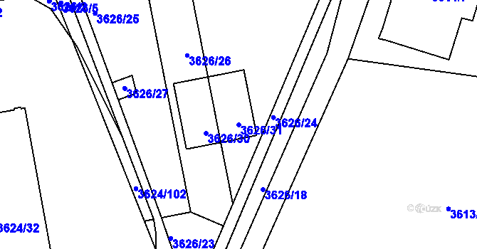 Parcela st. 3626/31 v KÚ Příbram, Katastrální mapa