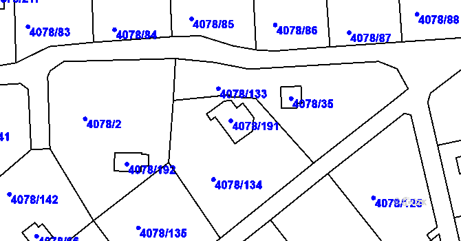 Parcela st. 4078/191 v KÚ Příbram, Katastrální mapa
