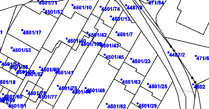 Parcela st. 4501/45 v KÚ Příbram, Katastrální mapa