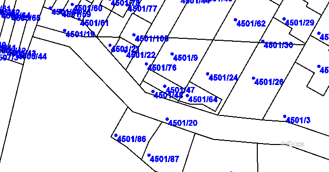 Parcela st. 4501/47 v KÚ Příbram, Katastrální mapa