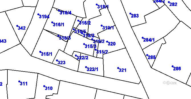 Parcela st. 315/2 v KÚ Příbram, Katastrální mapa