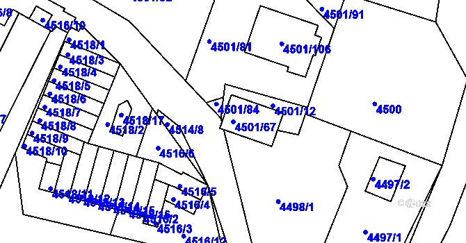 Parcela st. 4501/67 v KÚ Příbram, Katastrální mapa