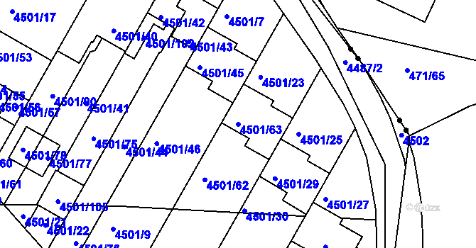 Parcela st. 4501/63 v KÚ Příbram, Katastrální mapa