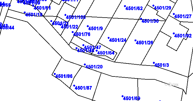 Parcela st. 4501/64 v KÚ Příbram, Katastrální mapa