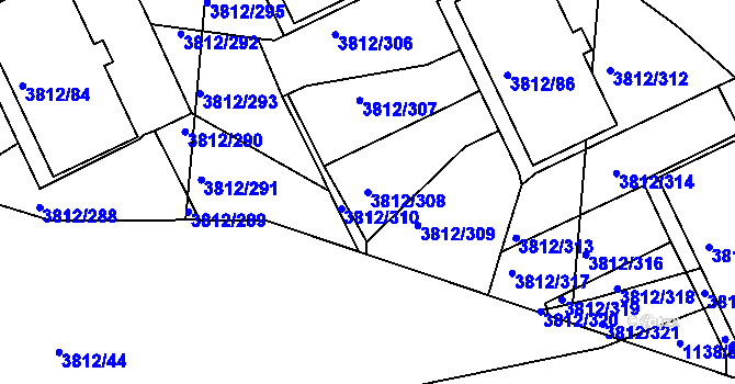 Parcela st. 3812/308 v KÚ Příbram, Katastrální mapa