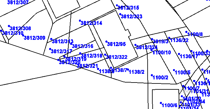 Parcela st. 3812/322 v KÚ Příbram, Katastrální mapa