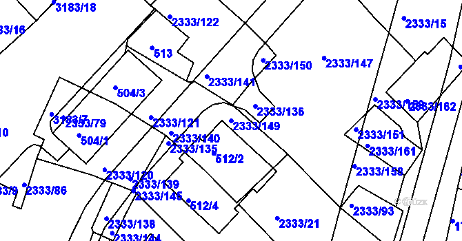 Parcela st. 2333/149 v KÚ Příbram, Katastrální mapa