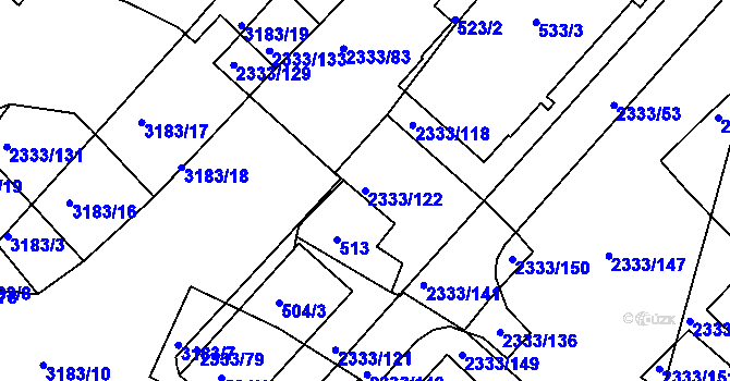 Parcela st. 2333/122 v KÚ Příbram, Katastrální mapa