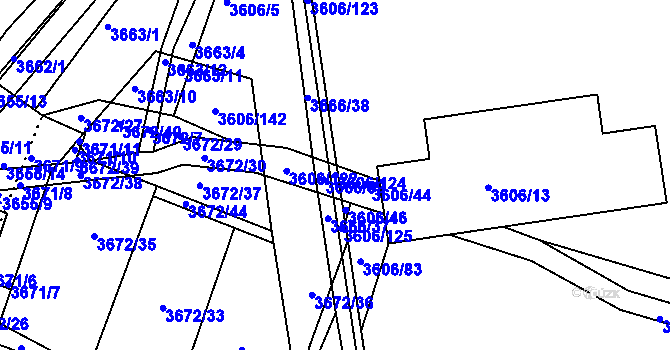 Parcela st. 3606/124 v KÚ Příbram, Katastrální mapa