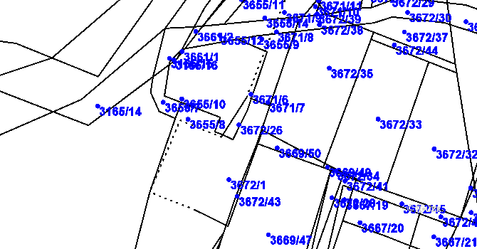 Parcela st. 3672/26 v KÚ Příbram, Katastrální mapa