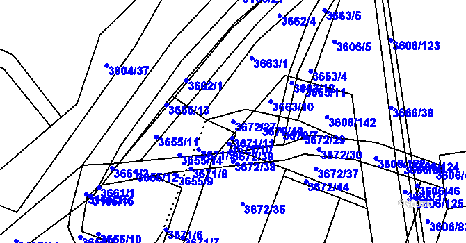 Parcela st. 3672/27 v KÚ Příbram, Katastrální mapa