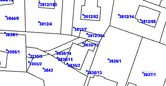 Parcela st. 3835/12 v KÚ Příbram, Katastrální mapa