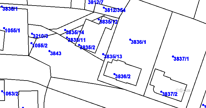 Parcela st. 3835/13 v KÚ Příbram, Katastrální mapa