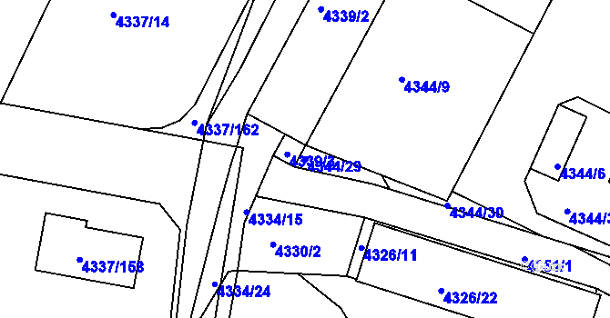 Parcela st. 4344/29 v KÚ Příbram, Katastrální mapa