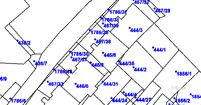 Parcela st. 445/6 v KÚ Příbram, Katastrální mapa