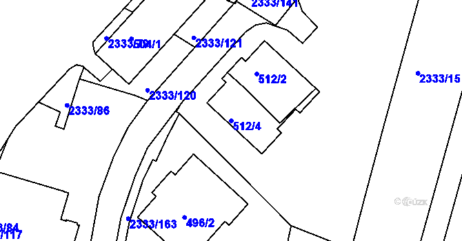 Parcela st. 512/4 v KÚ Příbram, Katastrální mapa